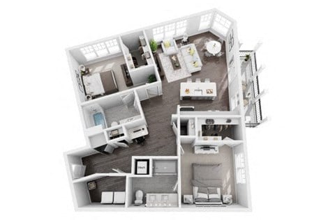 Floor plan for 2 beds, 2 baths, 1272 sqft